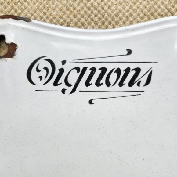 Antique French Enamelware Onion Oignons Bin Wall Container Black White Vintage - Picture 10 of 10